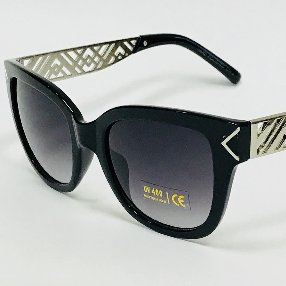 Sunglasses‎ Women Cat Eye Black Frame Silver Metal Luxury Fashion Stylish Lentes